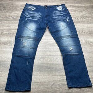 Phat Farm Moto Jeans Mens 42x30 Blue Skinny Fit Stretch Y2K Hip Hop Rap Vintage